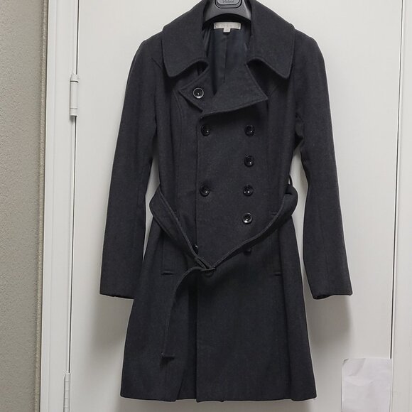 Style & Co Trench Coat Wool Blend Womens Large Tweed Double Breasted Pockets - Picture 1 of 16